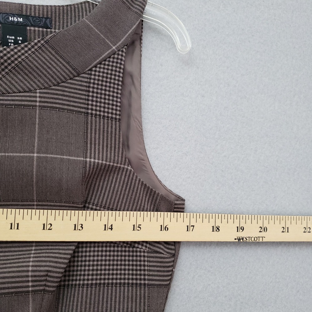 H&M 6 Sheath Dress Brown Glen Plaid Boat Neck Sleeveless Retro Academia Preppy - Picture 6 of 16